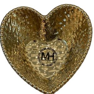 Miracle Home Collection Gold Heart Shaped Bowl 7in Ceramic Holiday Glam Decor